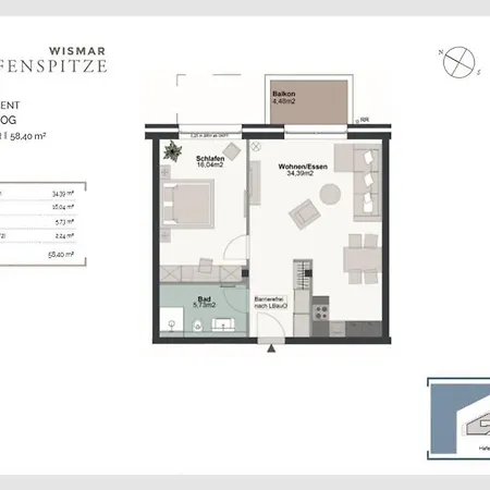 Apartment Hafenspitze App 05 Wismar